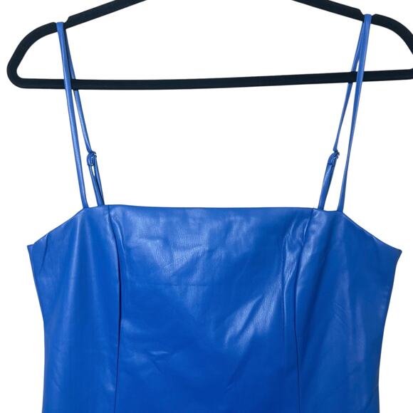 NWT LBLC The Label Marta Sleeveless Mini Dress Vegan Faux Leather Blue Sz L - Picture 3 of 8